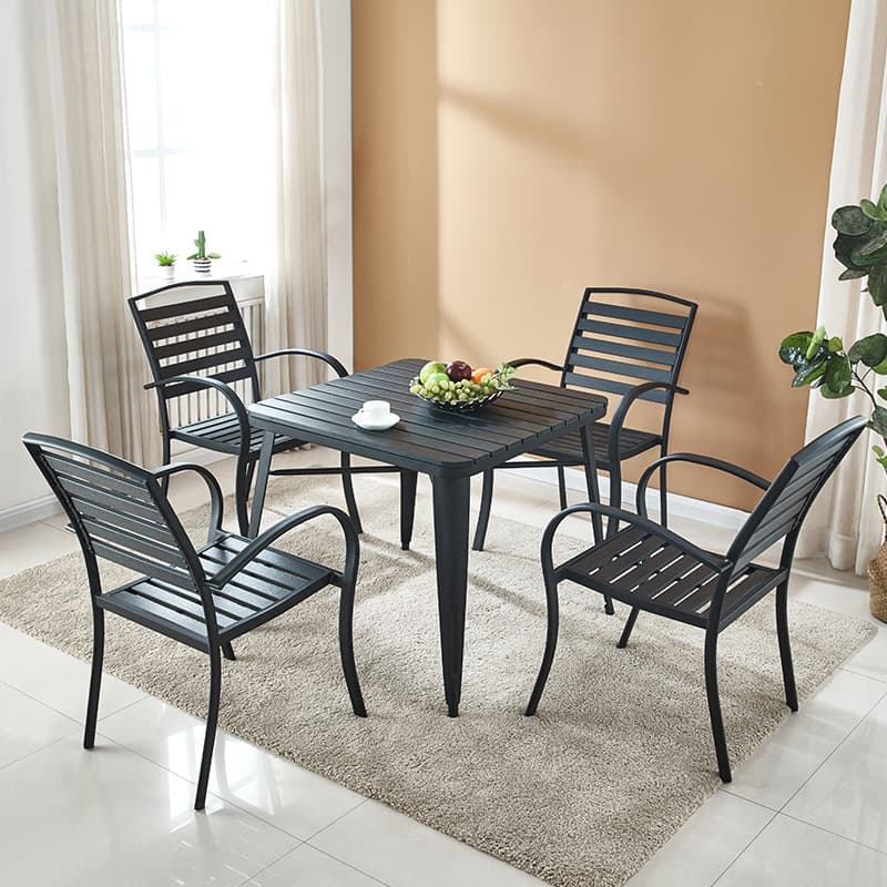 Black  Metal Bistro Table Set Stackable Patio Chairs - OD-3